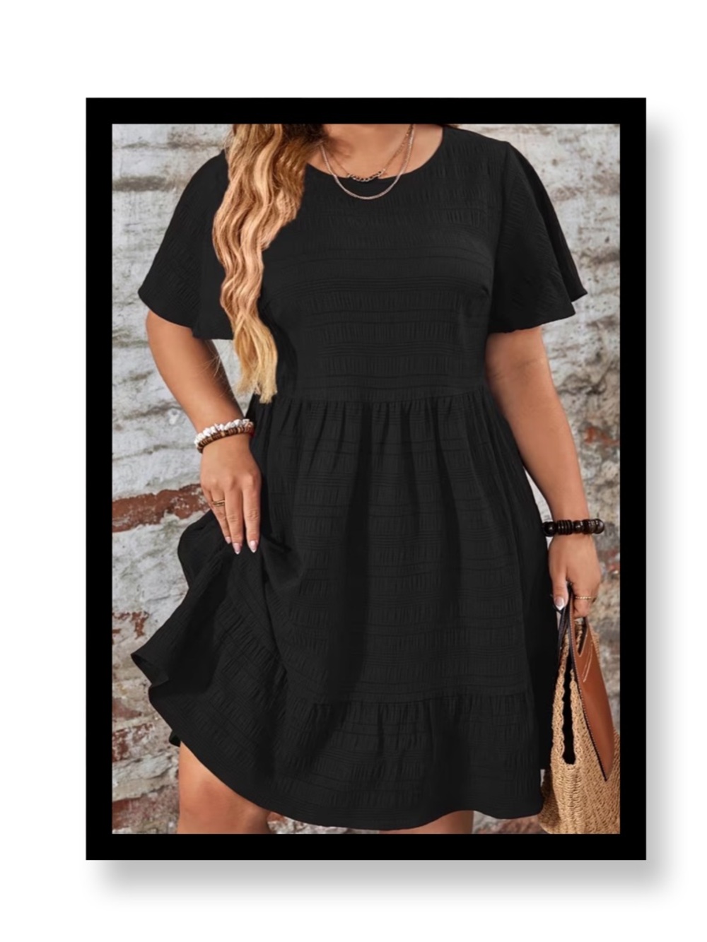 🆕 Women’s Plus-Size Black Swing Dress with Short Sleeves